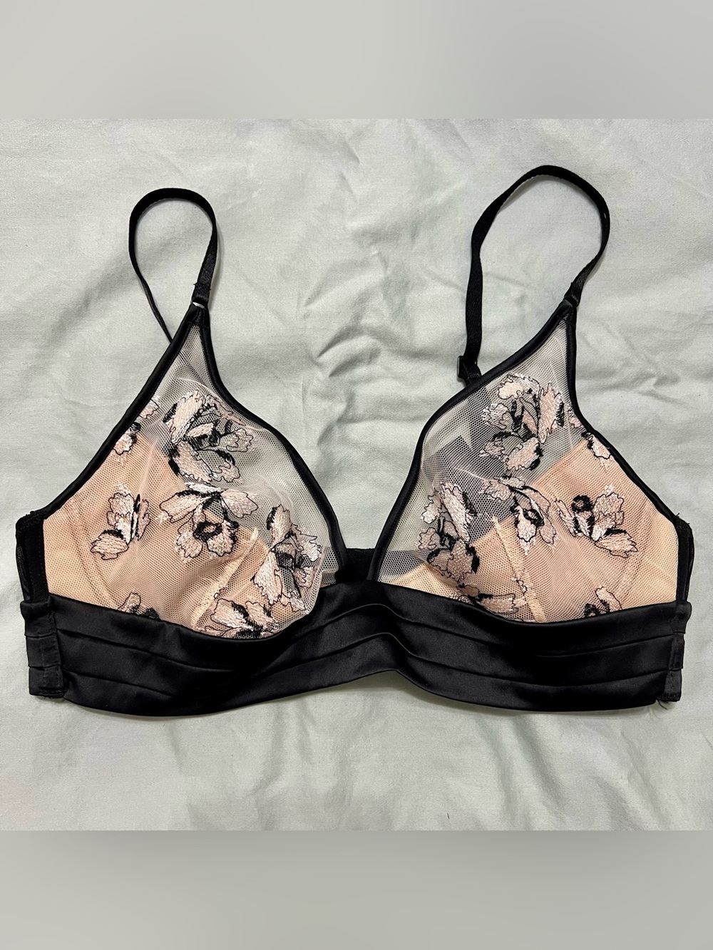 Calvin Klein Unlined Plunge Bra | Black & Nude Mesh Lace | 34B
